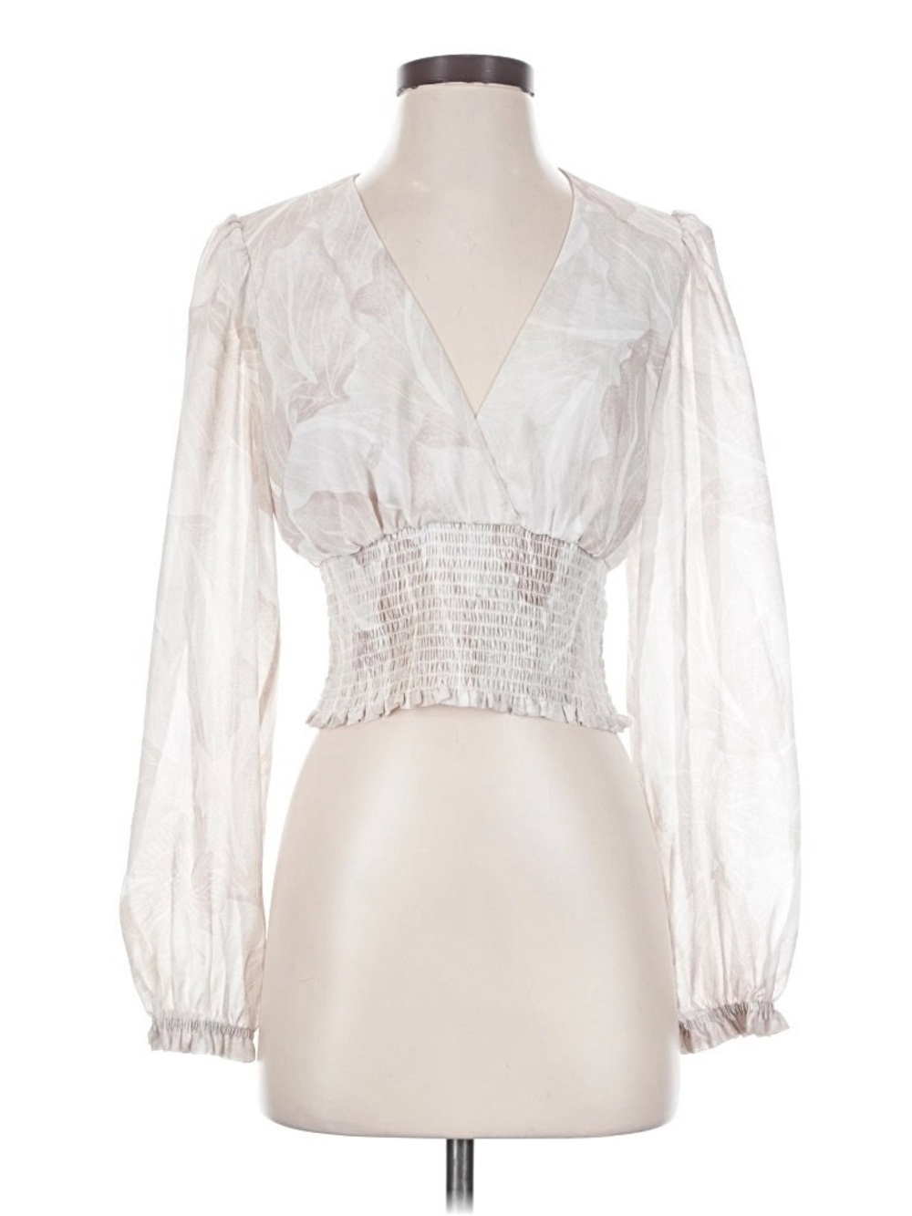 Aritzia Wilfred Cream V-Neck Smocked Waist Blouse